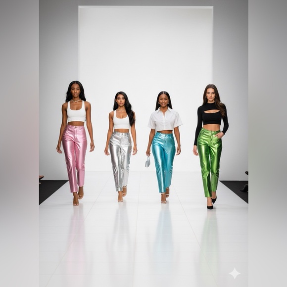 Galactic Glow Pant Womenswear Underwear Lady Metallic Shimmer High Waist - Picture 1 of 16